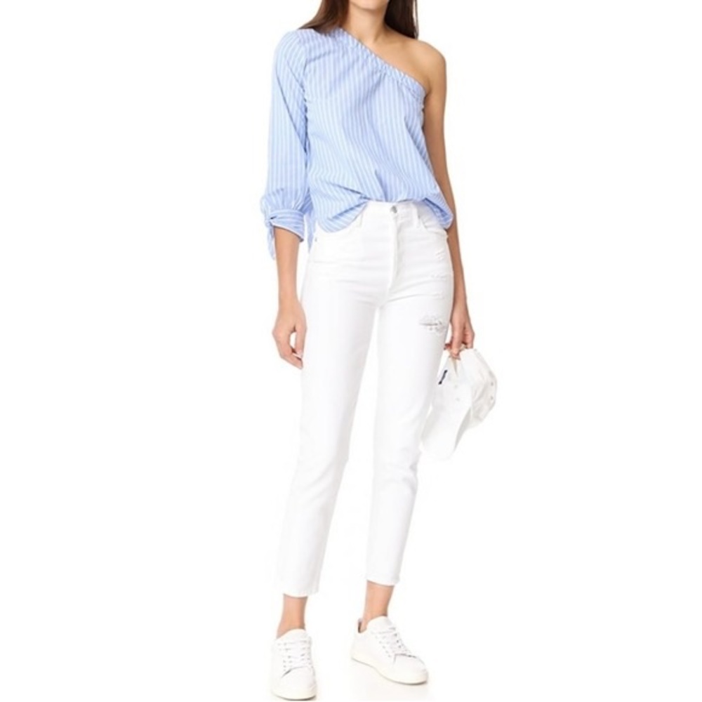 Agolde | Isabel Slim Boyfriend Distressed Jean in White Size‎ 29